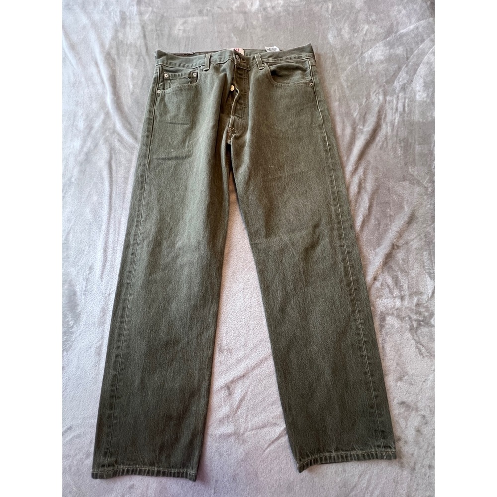 Levi's 501 Original Jeans Mens 36x32 Olive Green Straight Leg Button Fly
